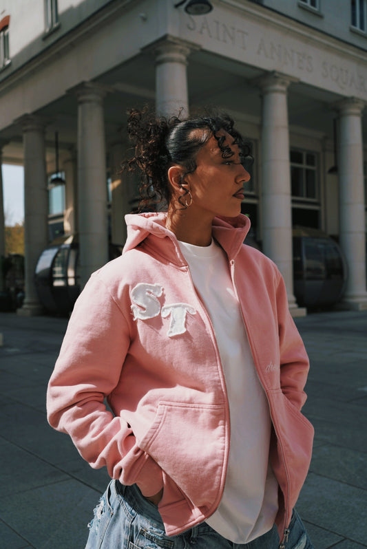 Unisex Double Zip Hoodie - Pink