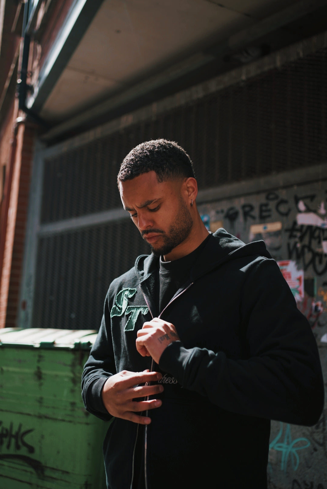Unisex Double Zip Hoodie - Black