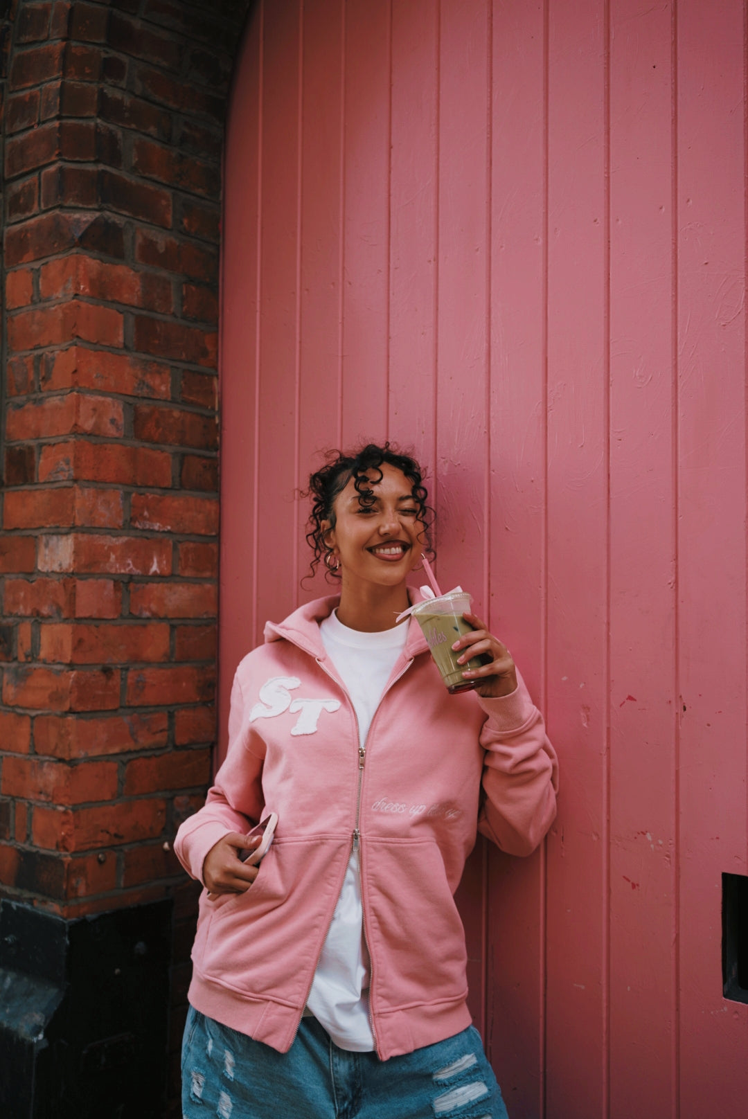 Unisex Double Zip Hoodie - Pink