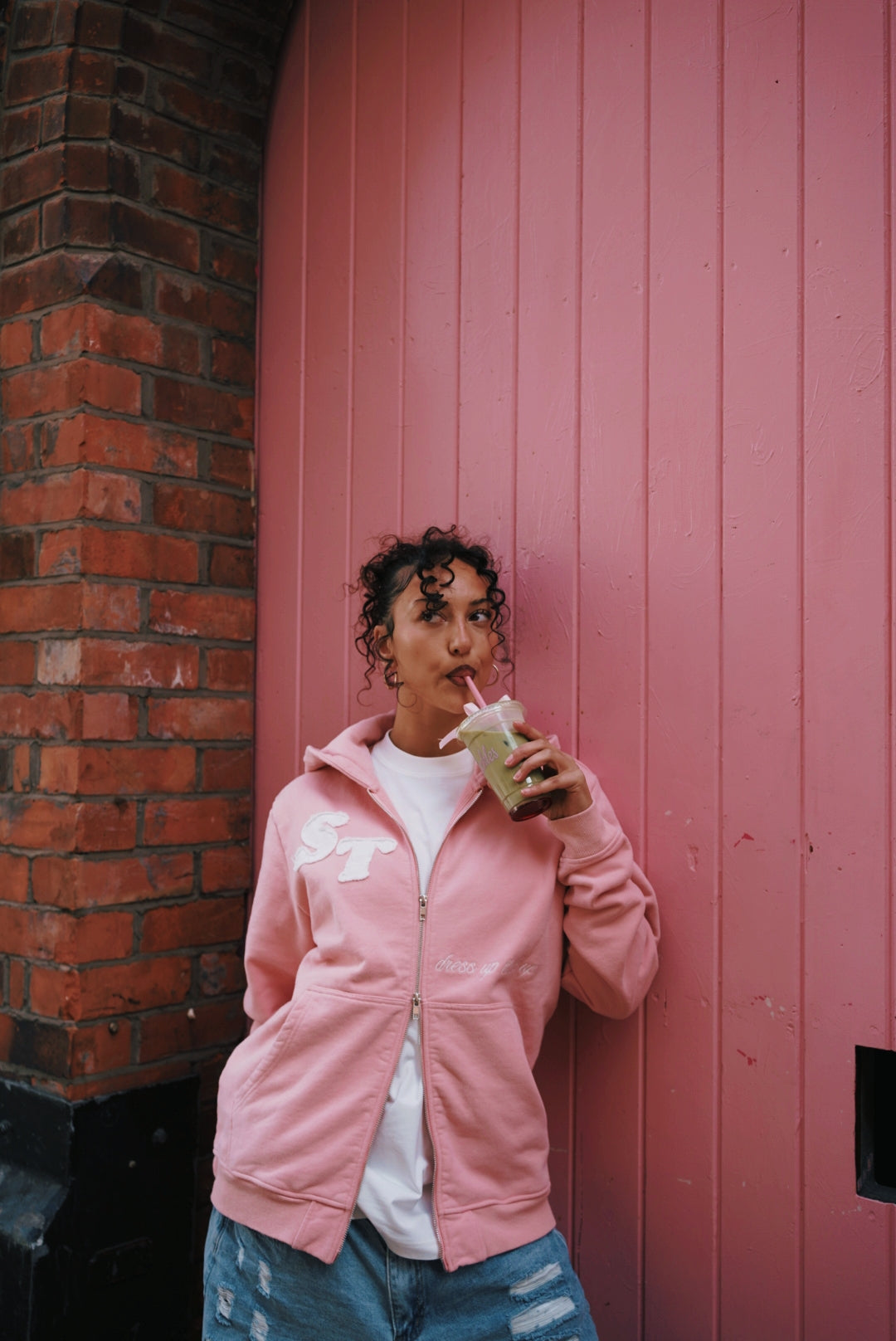 Unisex Double Zip Hoodie - Pink