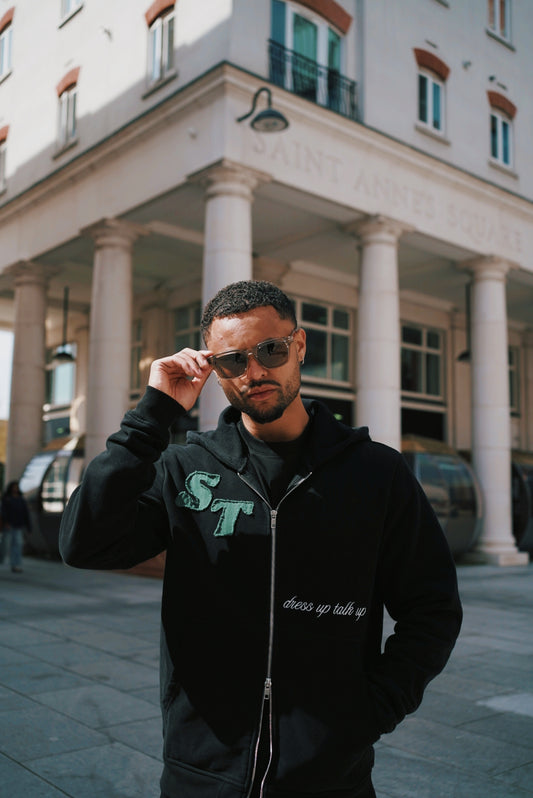 Unisex Double Zip Hoodie - Black